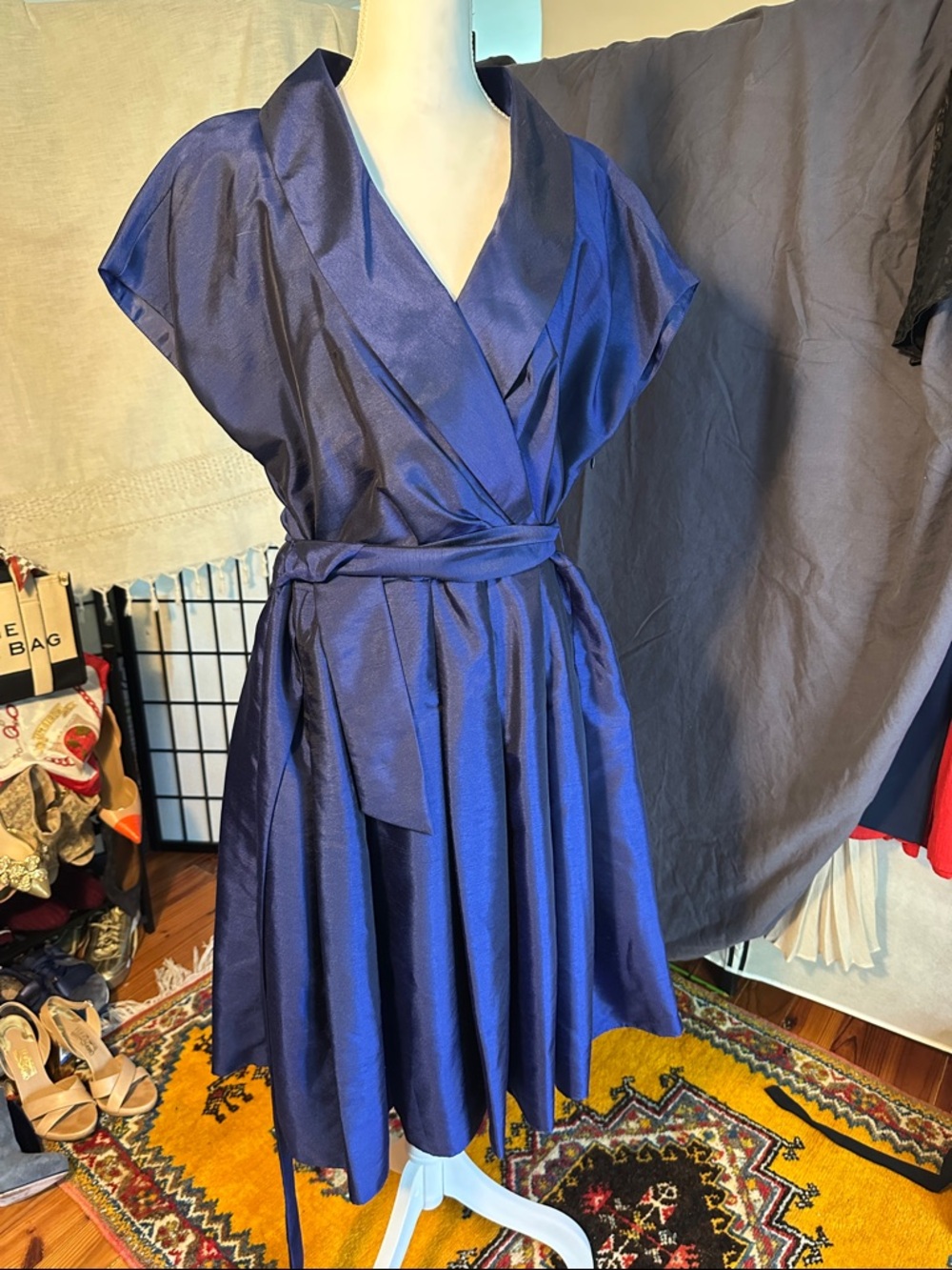 Rena Rowan Royal Blue Wrap Midi Dress with Waist Tie